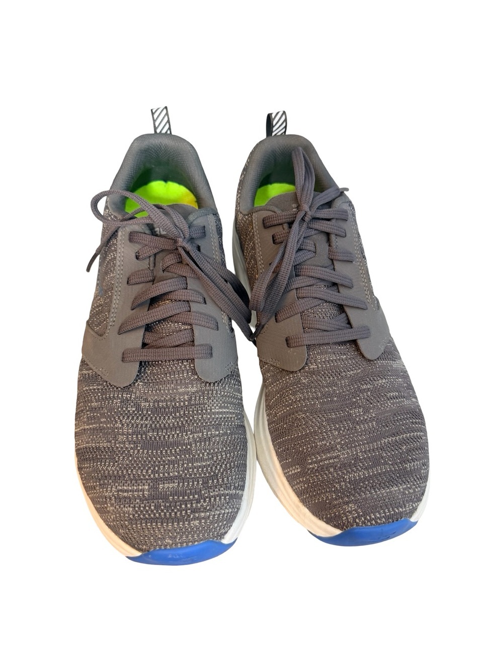 Skechers Men Go Run 7 Gray Knit Athletic Sneakers with Neon Lime Insole 10.5